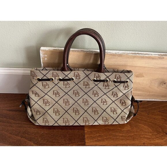 Vintage Dooney & Bourke Signature Monogram Small Hand Tote Purse Brown Leather - Picture 4 of 13